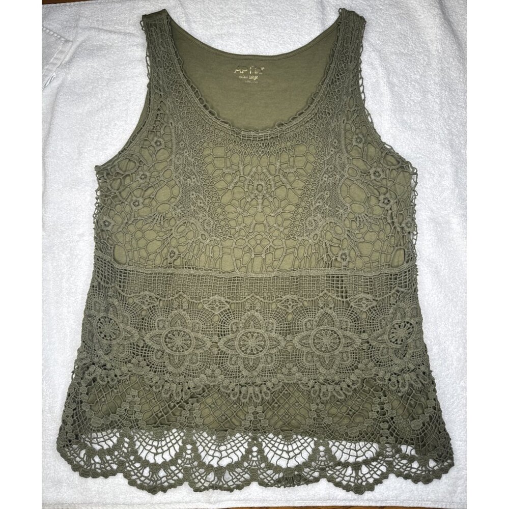 APT9 Crochet Top Tank Army Green Fairy Grunge Boho Granola Girl Forestcore Sz XL